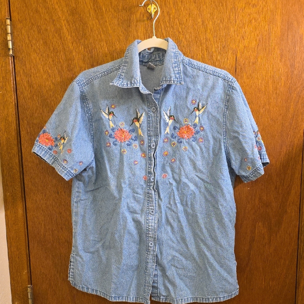 Women's Embroidered Blue Denim Shirt